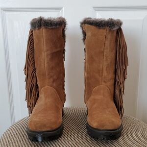 SAM EDELMAN "Tilden" 8 - Fringed Suede Boots with Faux Fur Trim